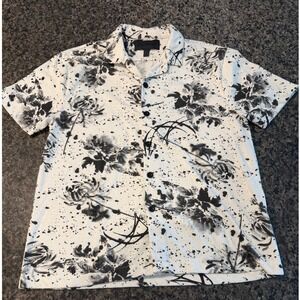 Just Attitude Mens Floral Splatter Button Down Shirt White Black Small Short Slv